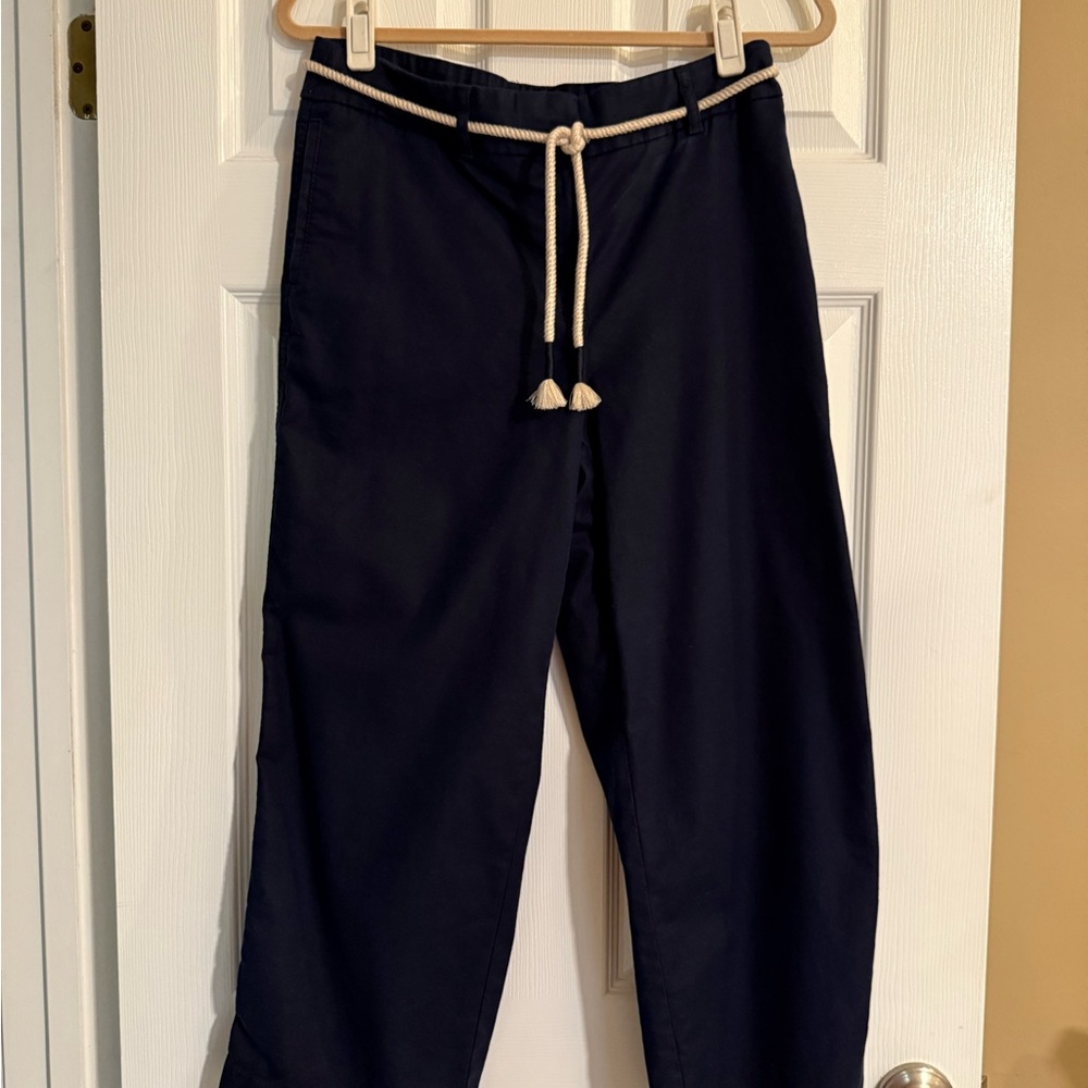 Talbots Navy Wide Leg Pants with Rope Belt NWOT
